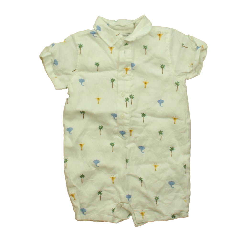 Janie and Jack Boys White Zoo Romper Size: 12-18 Months White Zoo