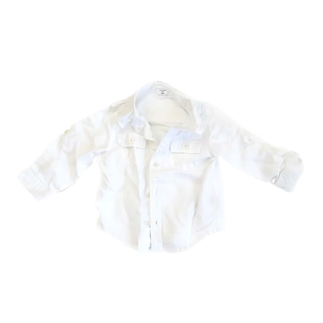 Gap Boys White Button Down Long Sleeve Size: 18-24 Months White