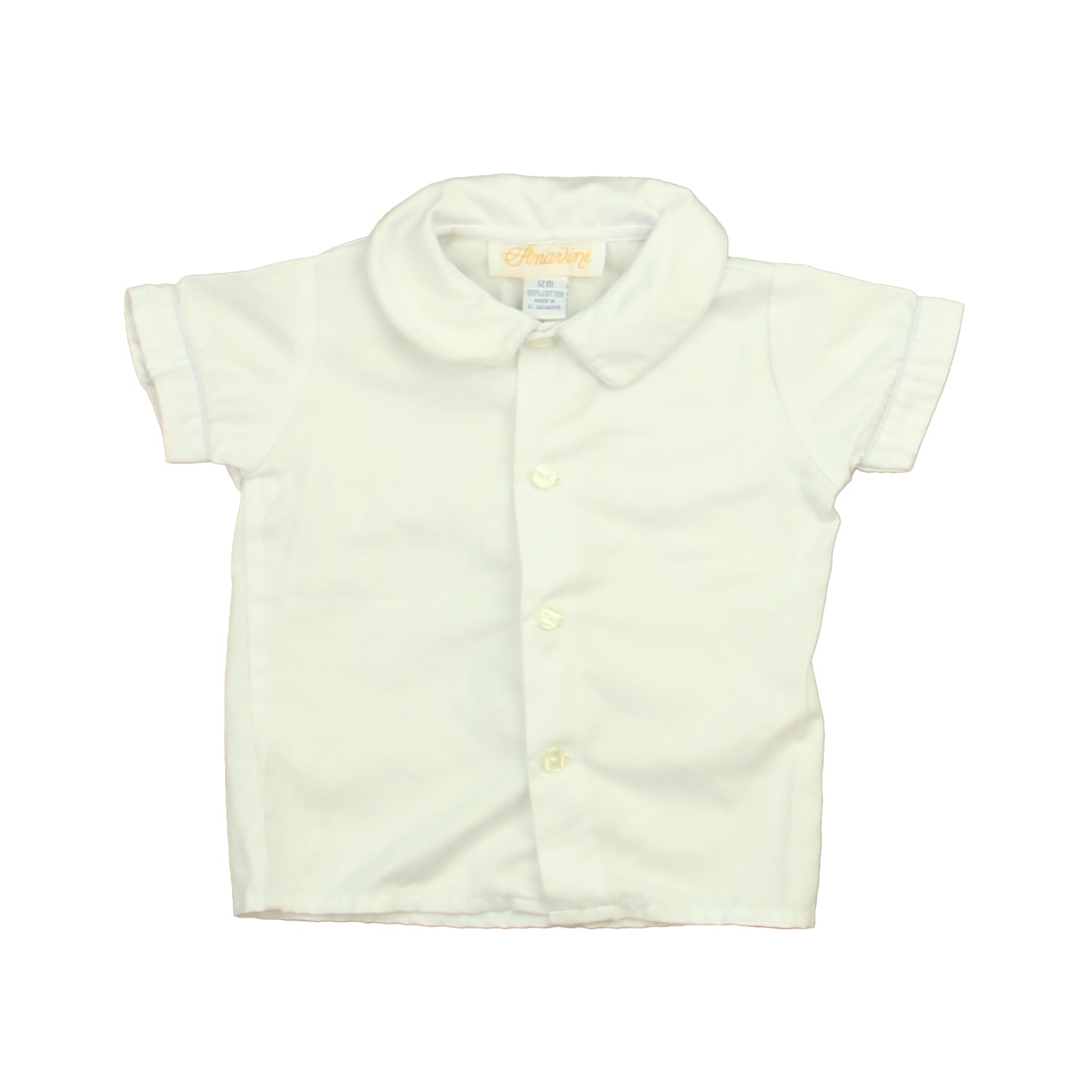 Anavini Boys White Button Down Short Sleeve Size: 12 Months White