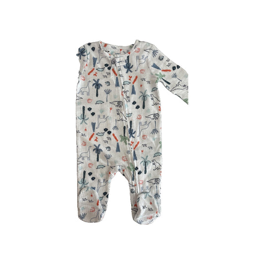 Aden + Anais Unisex Wool White | dinosaur feet Pajamas Size: 3-6 months Wool White | dinosaur feet