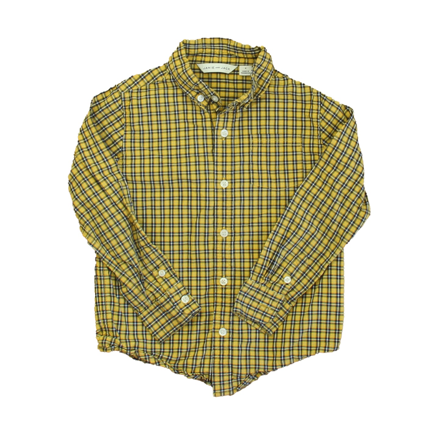Janie and Jack Boys Yellow | Blue Plaid Button Down Long Sleeve Size: 4T Yellow | Blue Plaid