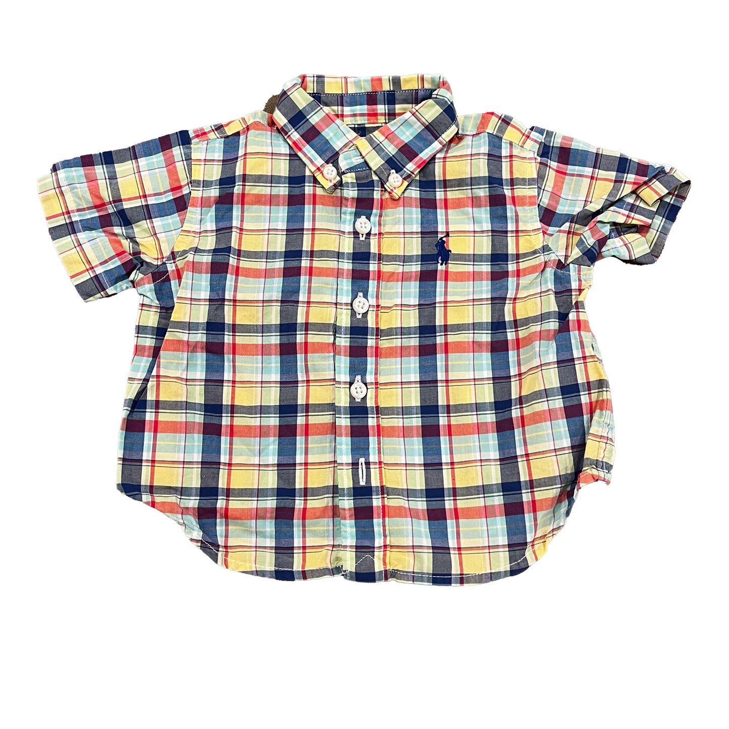 Ralph Lauren Girls Yellow | Blue Plaid Button Down Short Sleeve Size: 9 Months Yellow | Blue Plaid