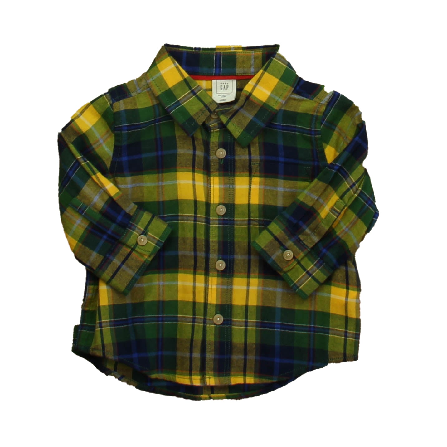 Gap Boys Yellow | Blue Plaid Button Down Long Sleeve Size: 3-6 Months Yellow | Blue Plaid