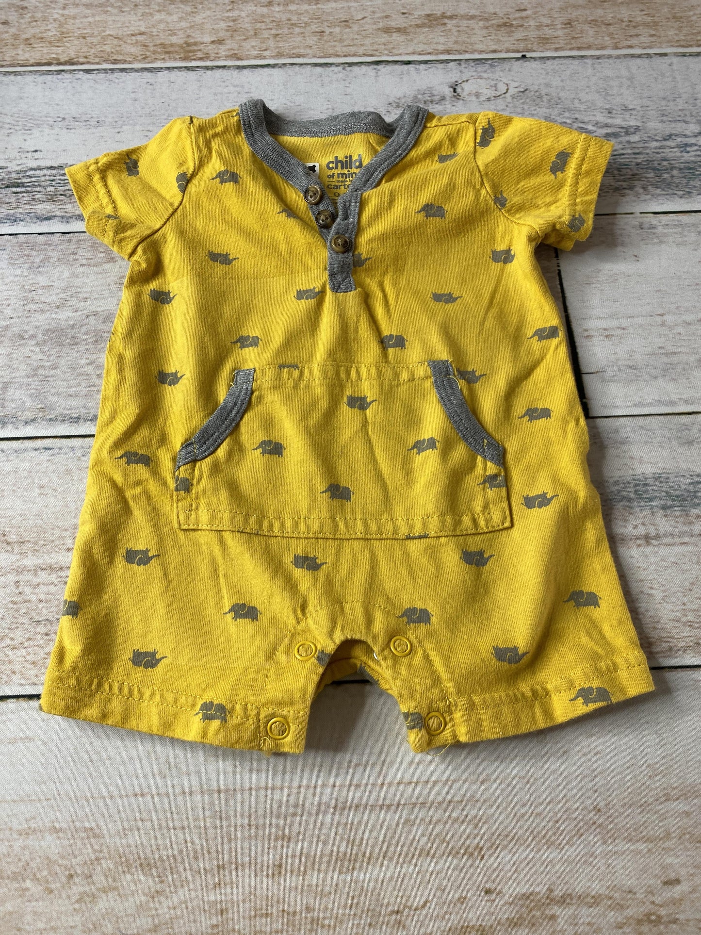 Carters Unisex Yellow | Grey | Elephant Romper Size: 0-3 months Yellow | Grey | Elephant