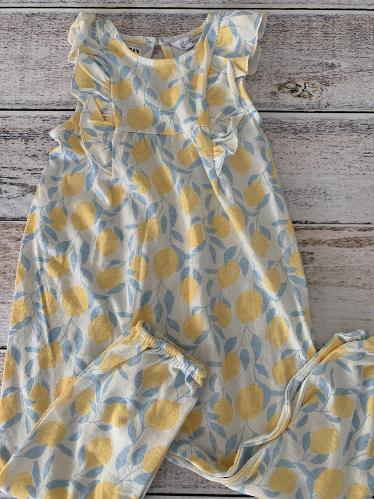 Emily and Oliver Girls Yellow | Light Blue | Fruit Romper Size: 18 months Yellow | Light Blue | Fruit