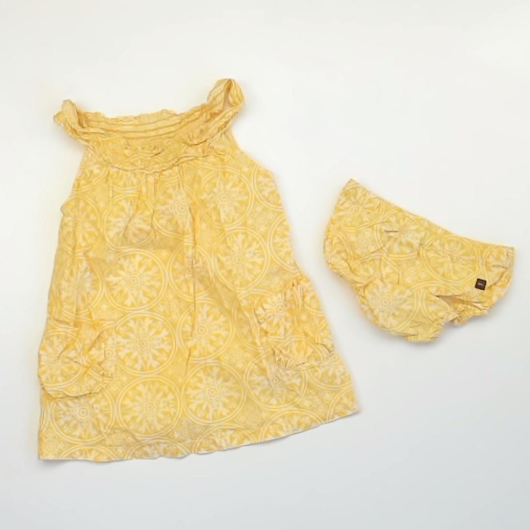 Tea Collection Girls Yellow Patterned Dress Size: L (18-24 M) Yellow Patterned