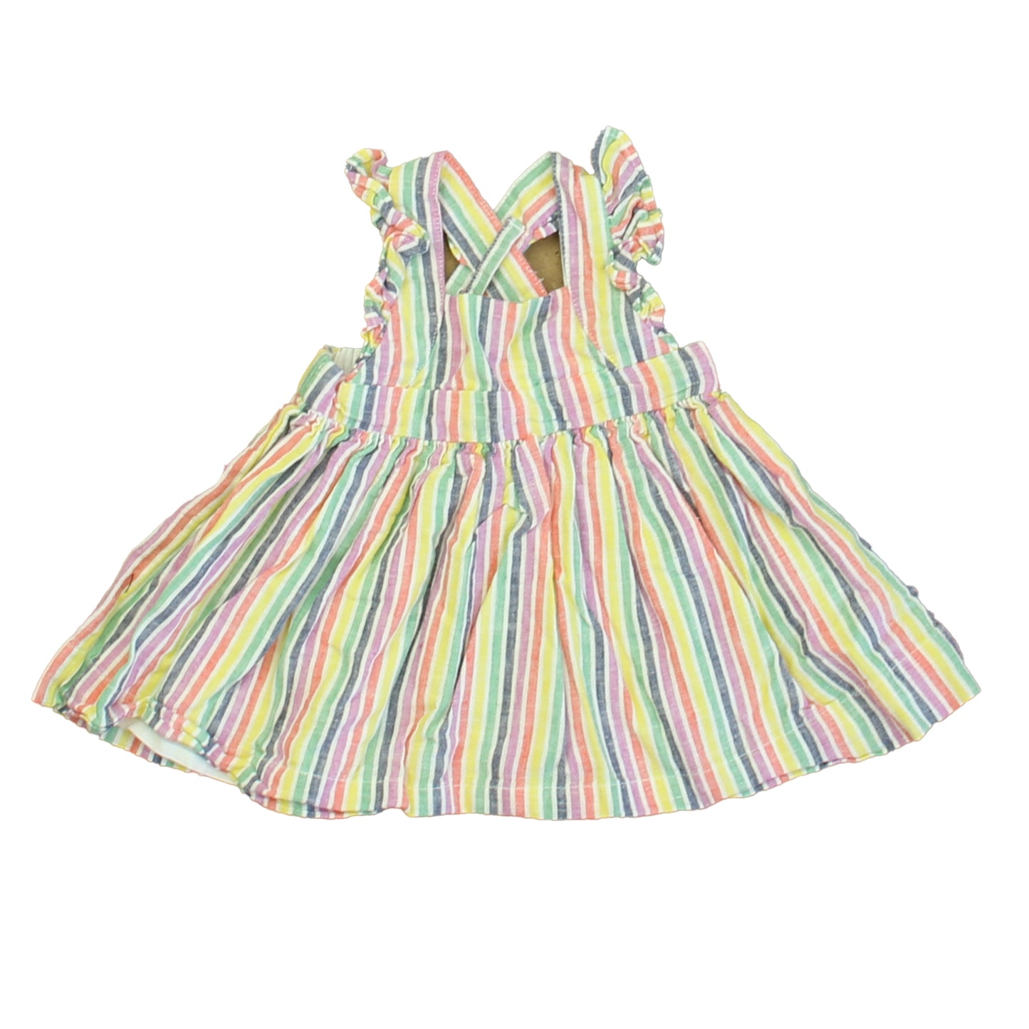 Gap Girls Yellow | Pink | Blue Stripe Dress Size: 0-3 Months Yellow | Pink | Blue Stripe