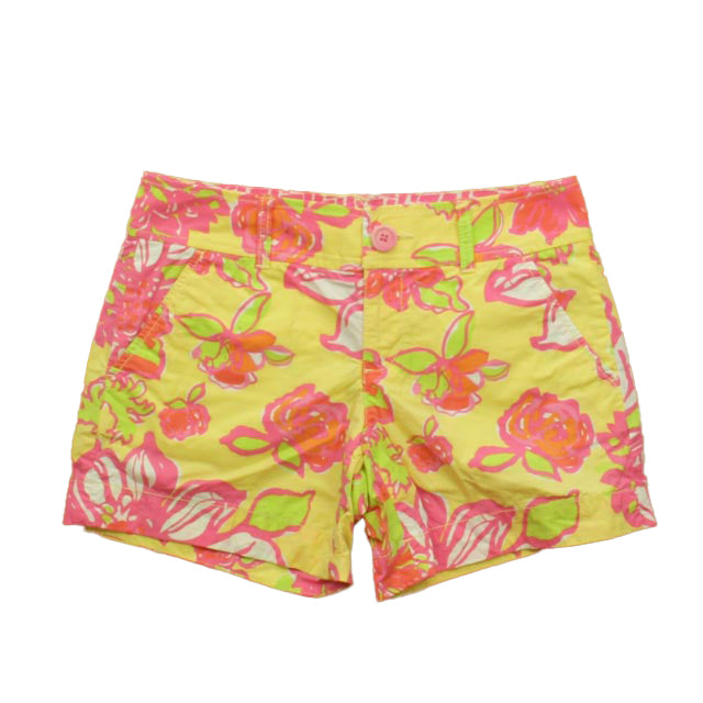 Lilly Pulitzer Girls Yellow | Pink Floral Shorts Size: Junior 0 Yellow | Pink Floral