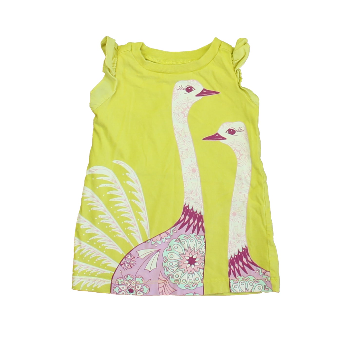 Tea Girls Yellow | Pink Peacock Dress Size: 3-6 Months Yellow | Pink Peacock