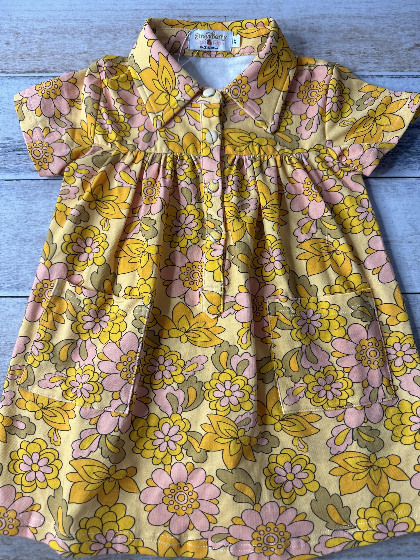 Strawberry Jam Kids Girls Yellow | pink Dress Size: 4T Yellow | pink