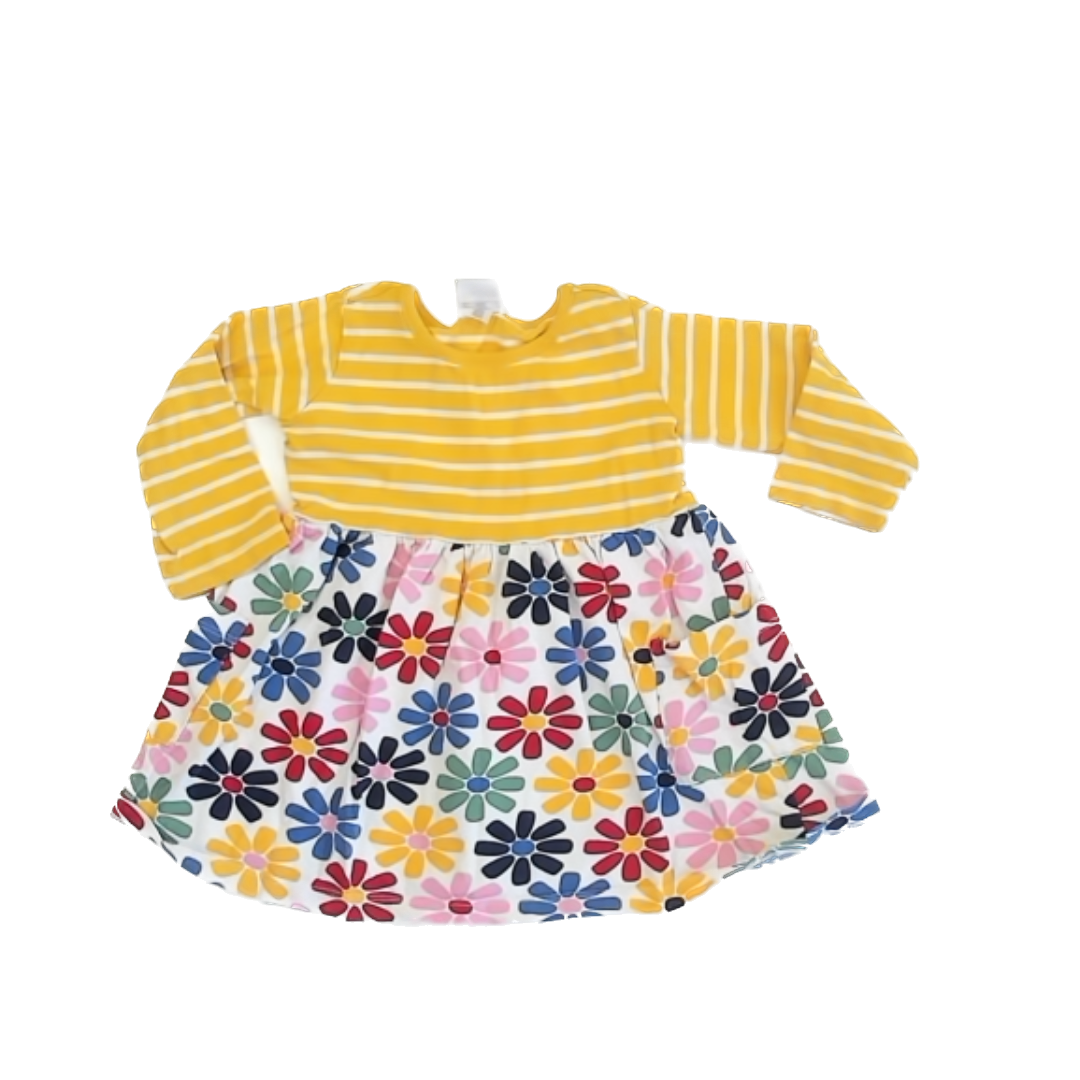 Hanna Andersson Girls Yellow Stripe | Multi Floral Dress Size: 18-24 Months Yellow Stripe | Multi Floral