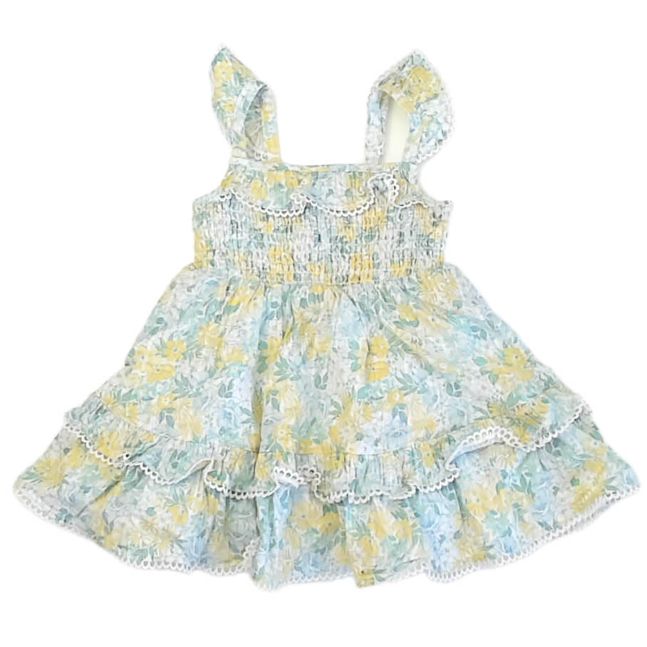 Tommy Bahama Girls Yellow | Turquoise Floral Dress Size: 18 Months Yellow | Turquoise Floral