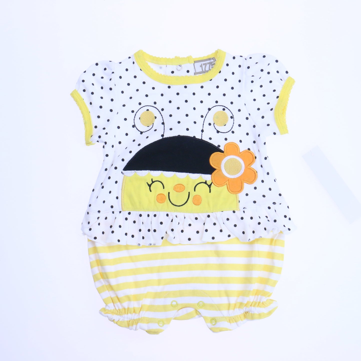 1775 Girls Yellow | White | Black Romper Size: 6-9 Months Yellow | White | Black