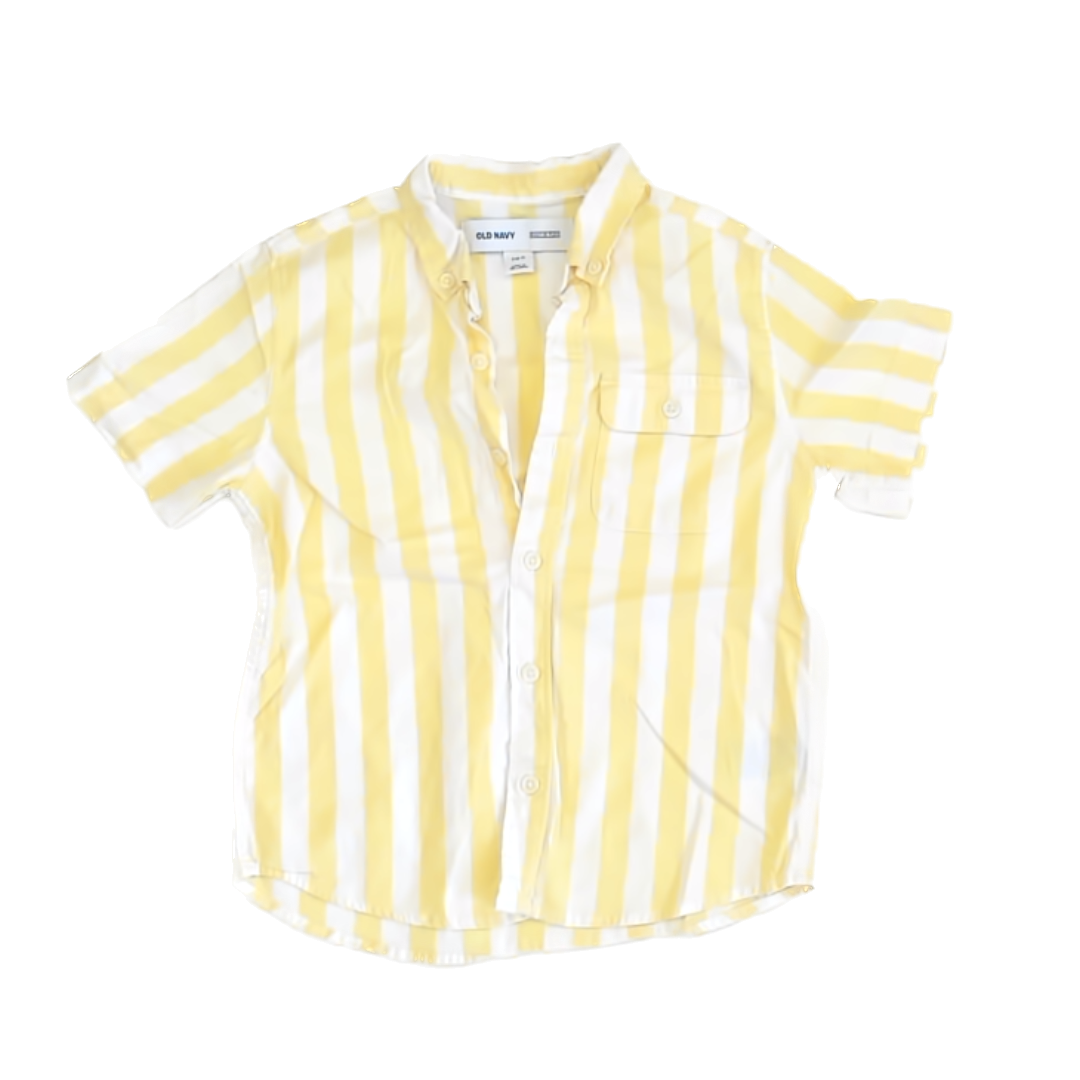 Old Navy Boys Yellow White Stripe Button Down Short Sleeve Size: S (6-7) Yellow White Stripe