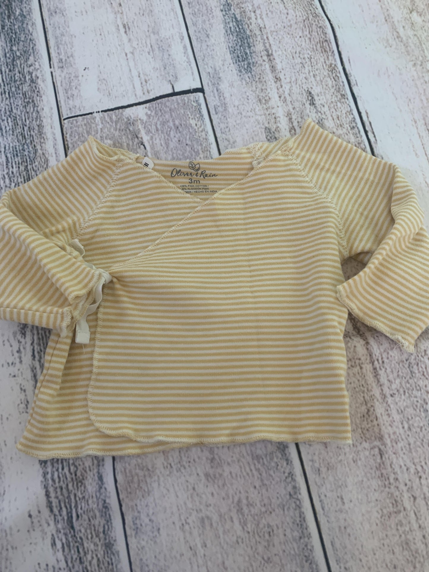 Oliver & Rain Unisex Yellow | White | Striped Shirt Size: 3 months Yellow | White | Striped