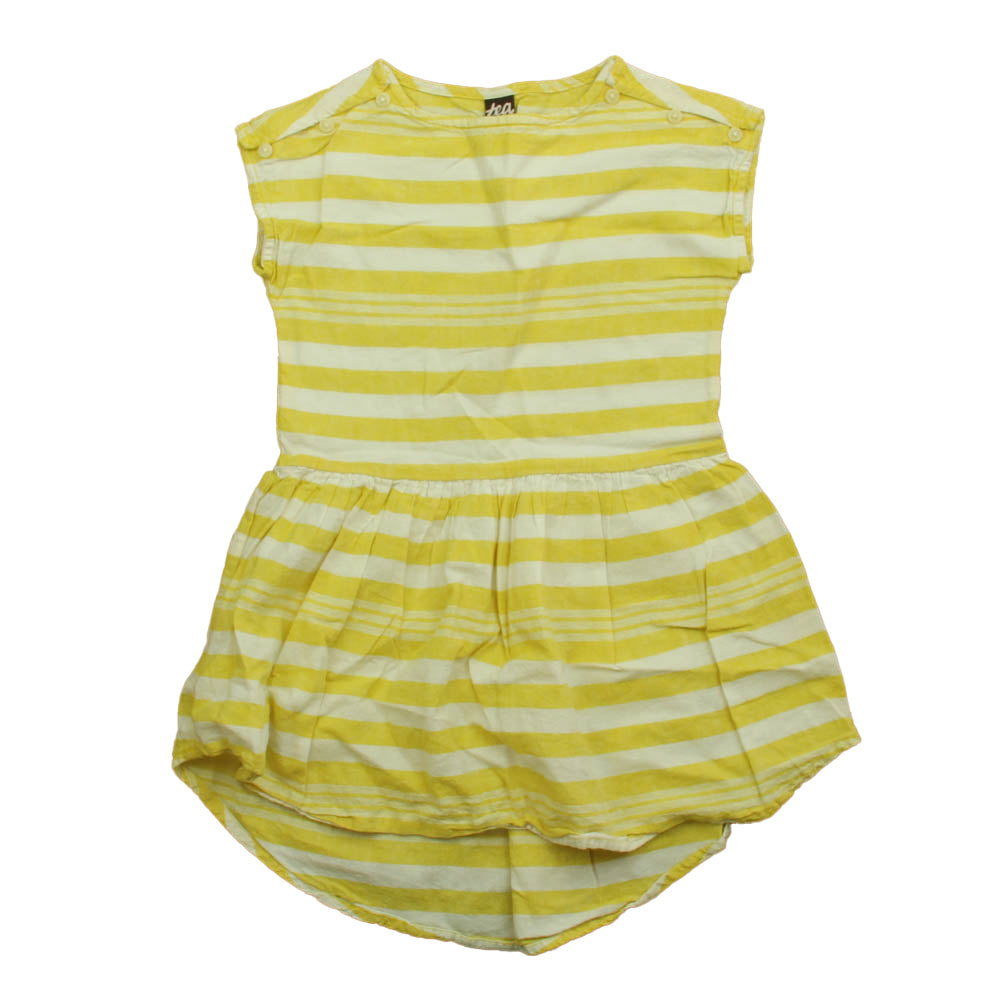 Tea Girls Yellow | White | Stripes Sun Dress Size: 6 Years Yellow | White | Stripes
