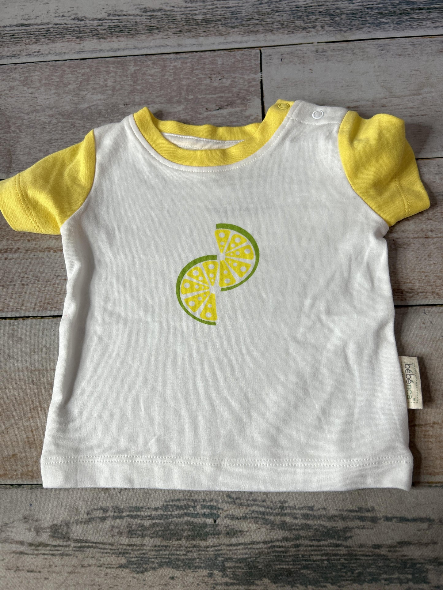 Unisex Yellow | White Short Sleeve Shirt Size: 0-3 months Yellow | White