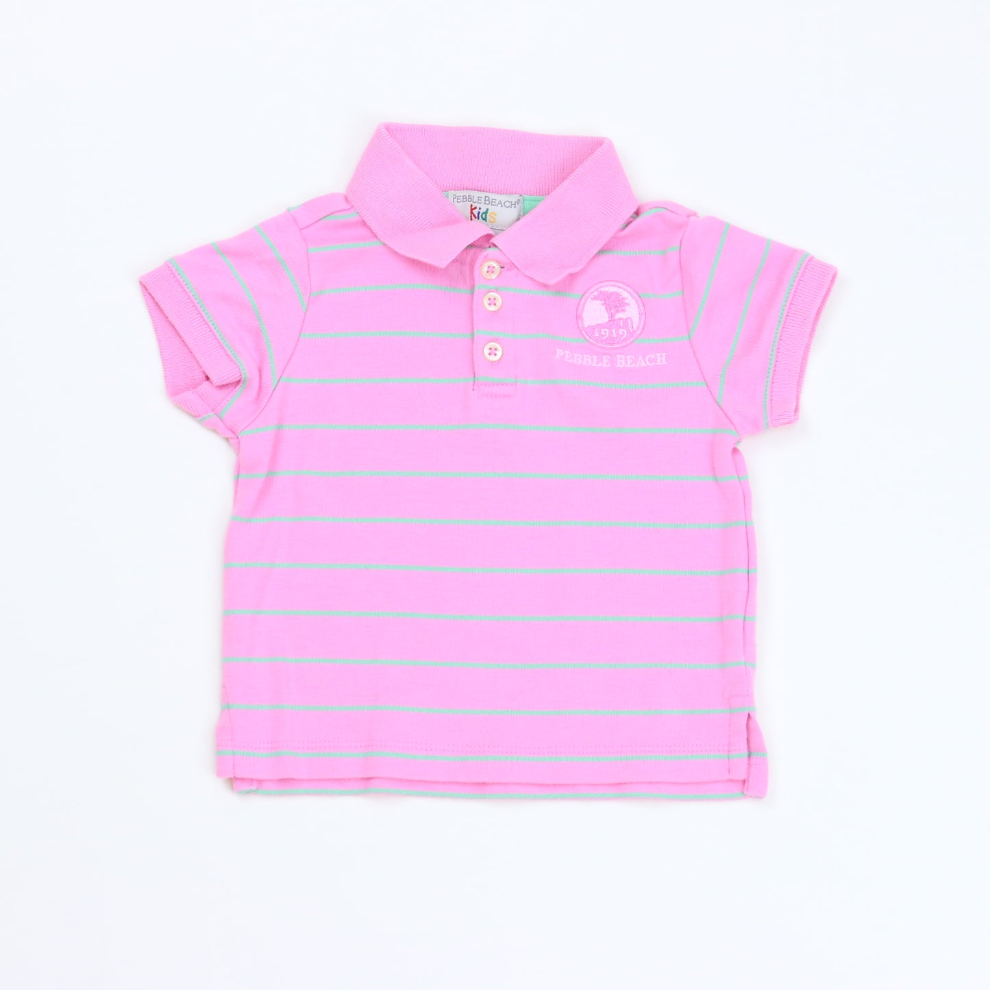 Pebble Beach Kids Girls Pink/Green Stripes Polo Shirt Size: 12 Months Pink/Green Stripes