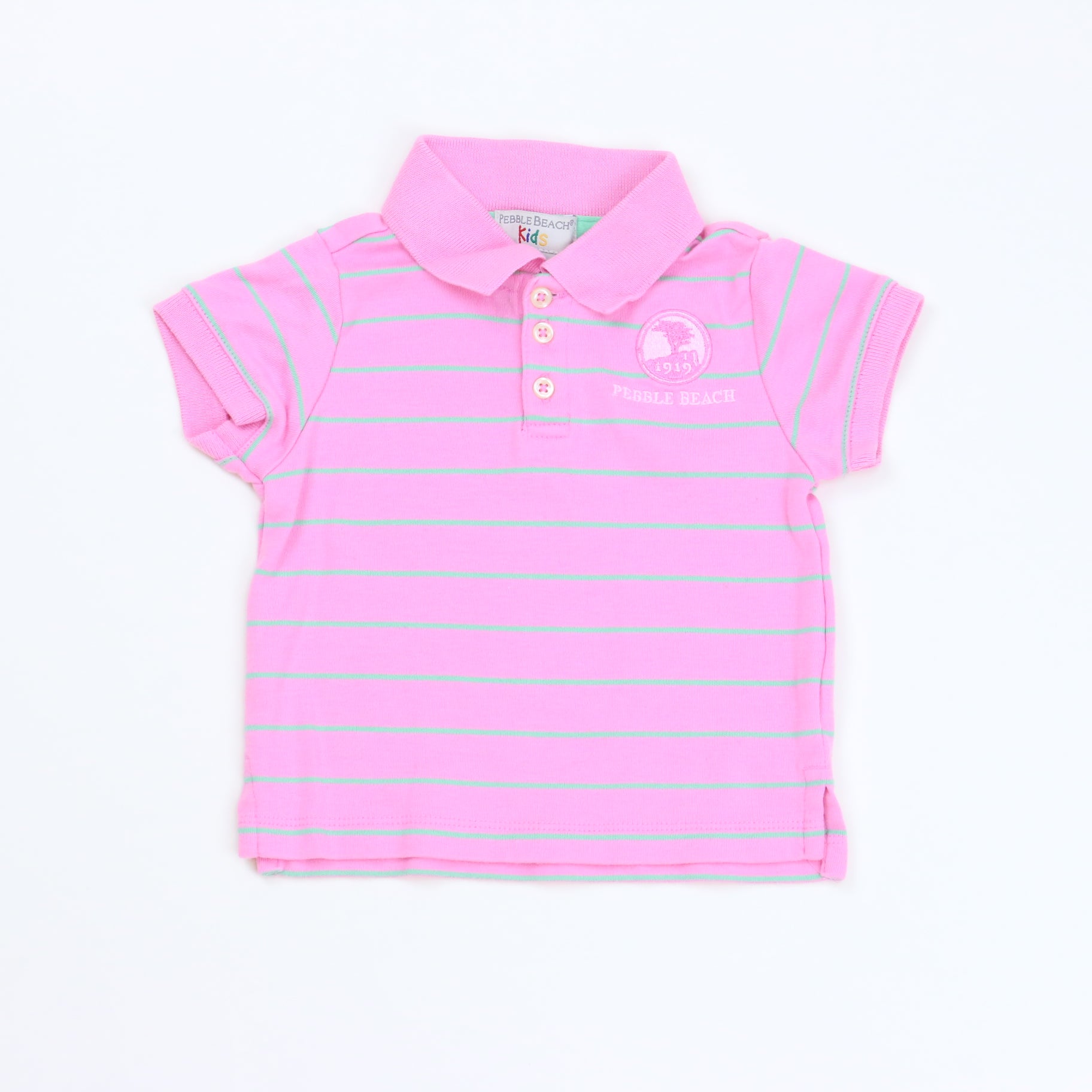 Pebble Beach Kids Girls Pink/Green Stripes Polo Shirt Size: 12 Months Pink/Green Stripes