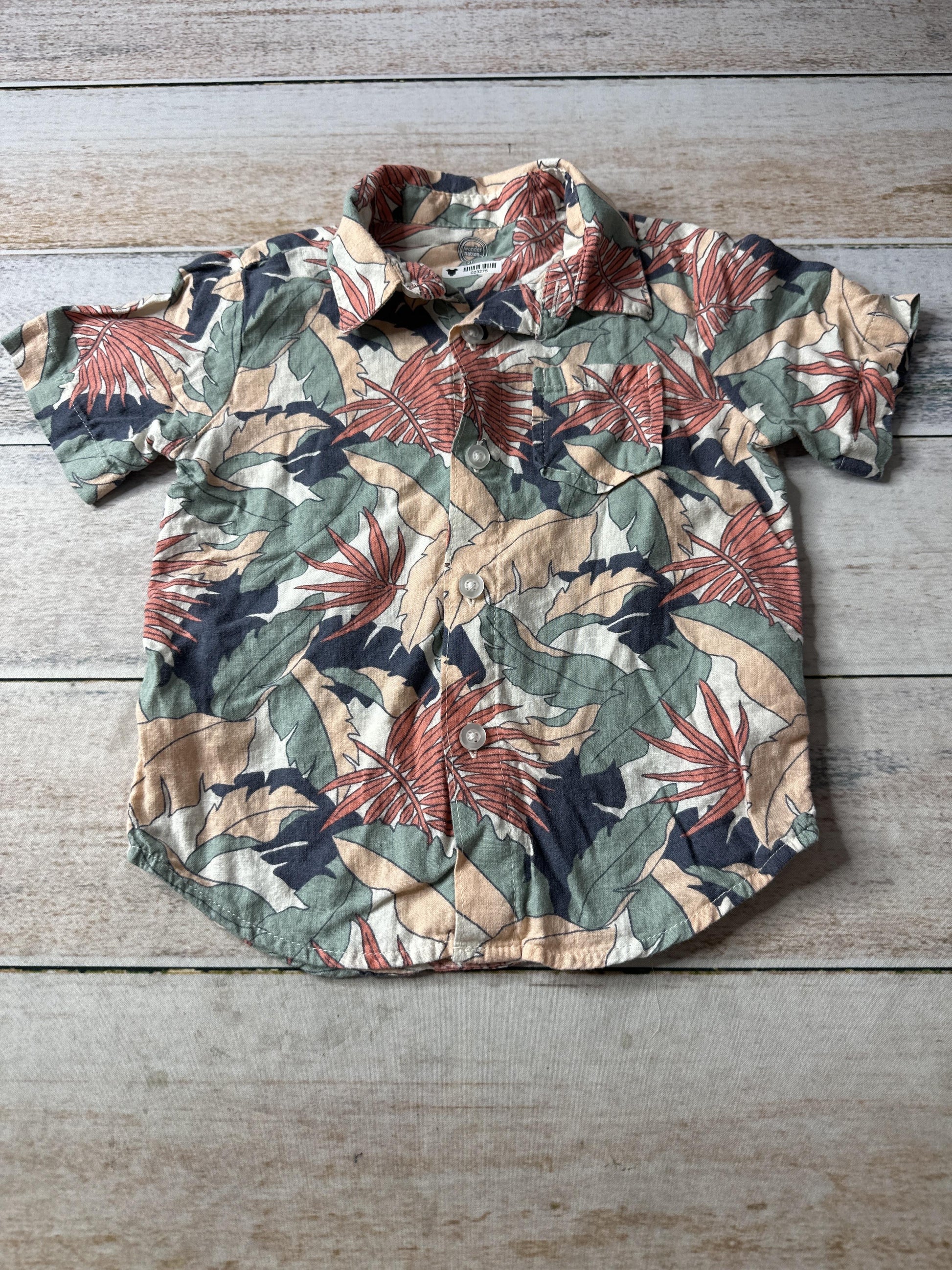 WonderNation Unisex Button Down Short Sleeve Size: 2T