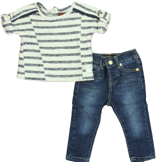 7 for all Mankind Girls Blue | White | Stripes Apparel Sets Size: 12 Months Blue | White | Stripes