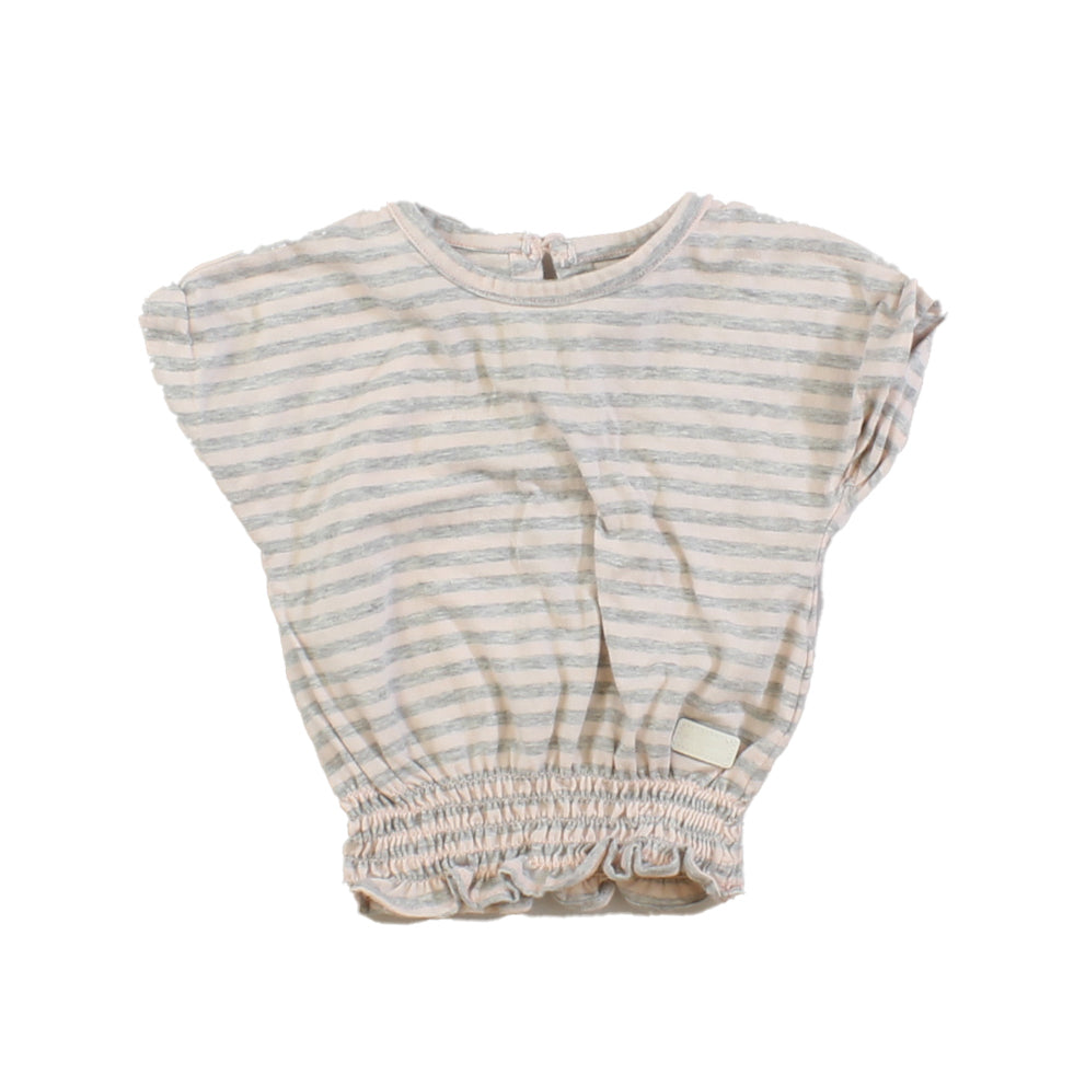 7 for all Mankind Girls Grey | Pink | Stripes T-Shirt Size: 12 Months Grey | Pink | Stripes