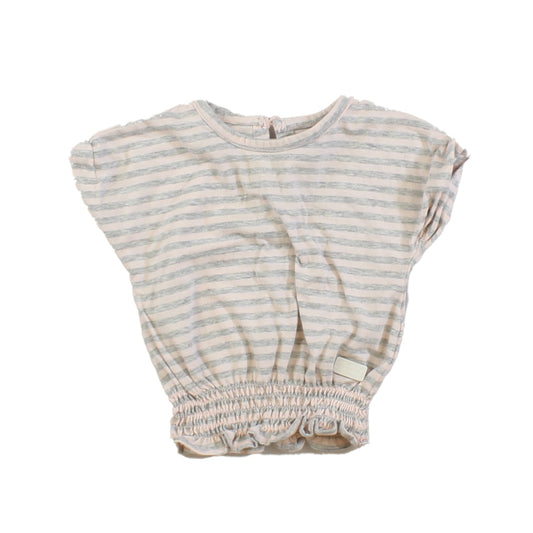 7 for all Mankind Girls Grey | Pink | Stripes T-Shirt Size: 12 Months Grey | Pink | Stripes