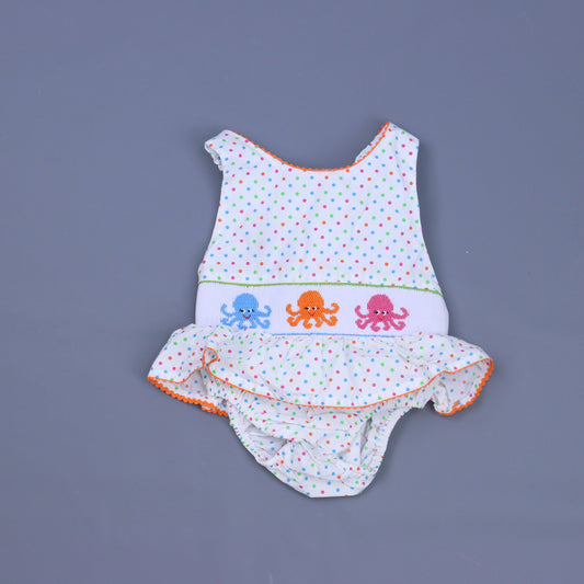Anavini Girls White Polka Dot Romper Size: 3 Months White Polka Dot