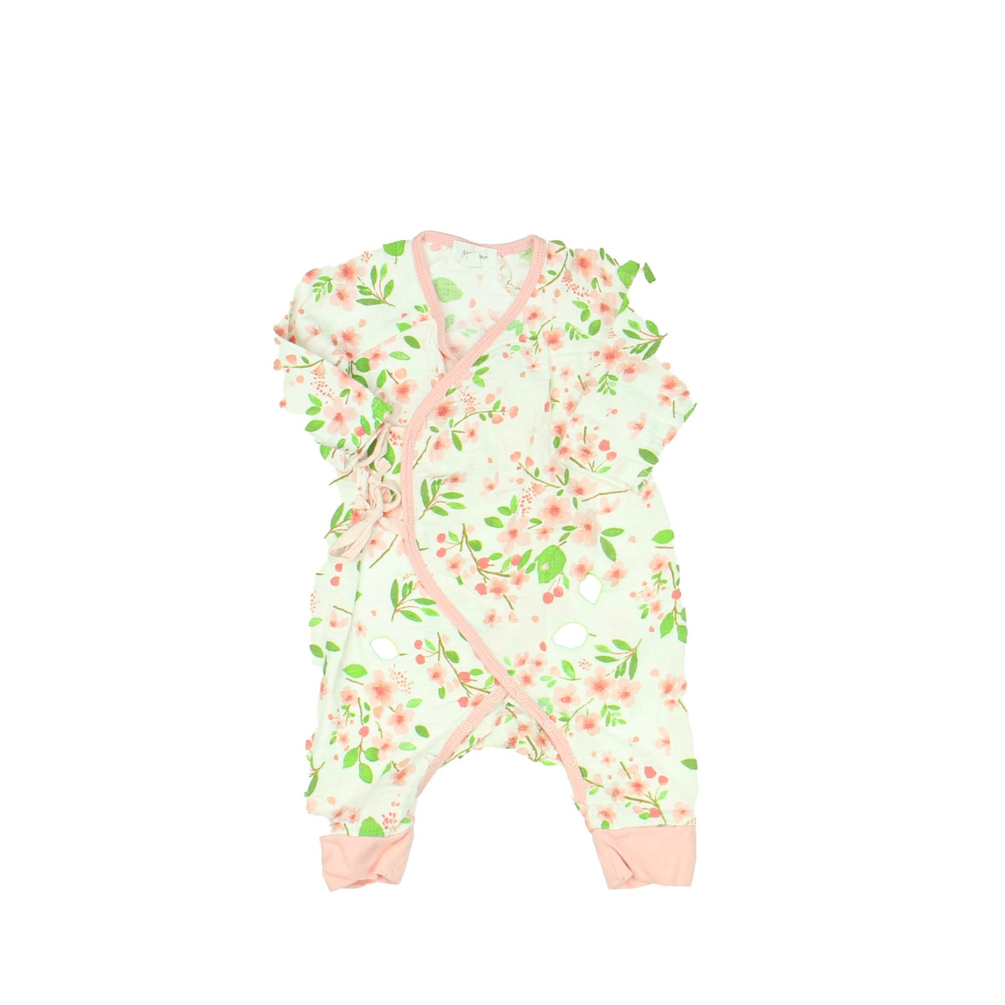 Angel Dear Girls White | Pink | Green | Floral Long Sleeve Outfit Size: 0-3 Months White | Pink | Green | Floral
