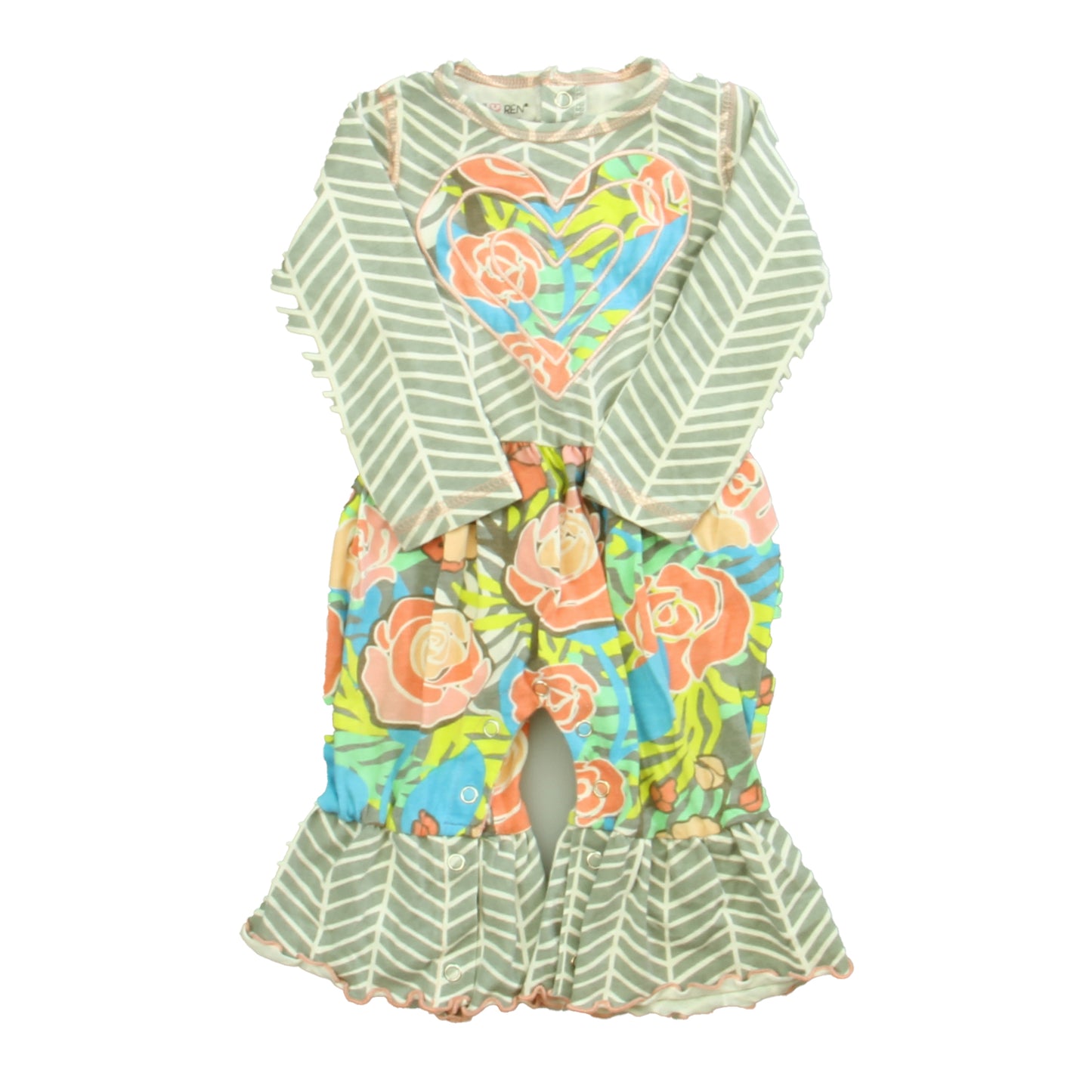 AnnLoren Girls Orange | Blue | Grey Long Sleeve Outfit Size: 6-12 Months Orange | Blue | Grey