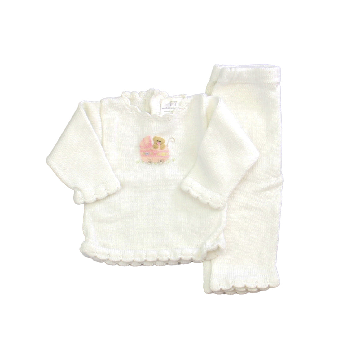 Antonella Kids Girls White | Pink | Monkey Apparel Sets Size: 0-3 Months White | Pink | Monkey