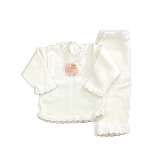 Antonella Kids Girls White | Pink | Monkey Apparel Sets Size: 0-3 Months White | Pink | Monkey