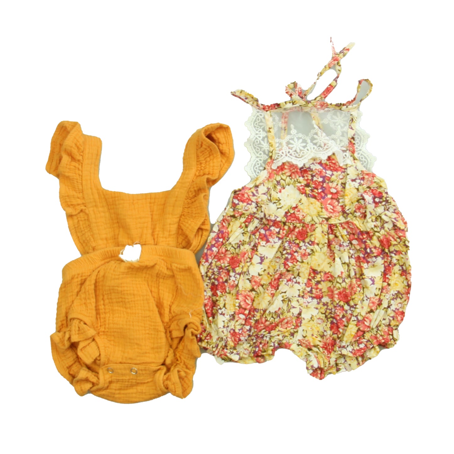 Atpapa Catpapa | Kalamixi Girls Orange | Floral Romper Size: 6-9 Months Orange | Floral