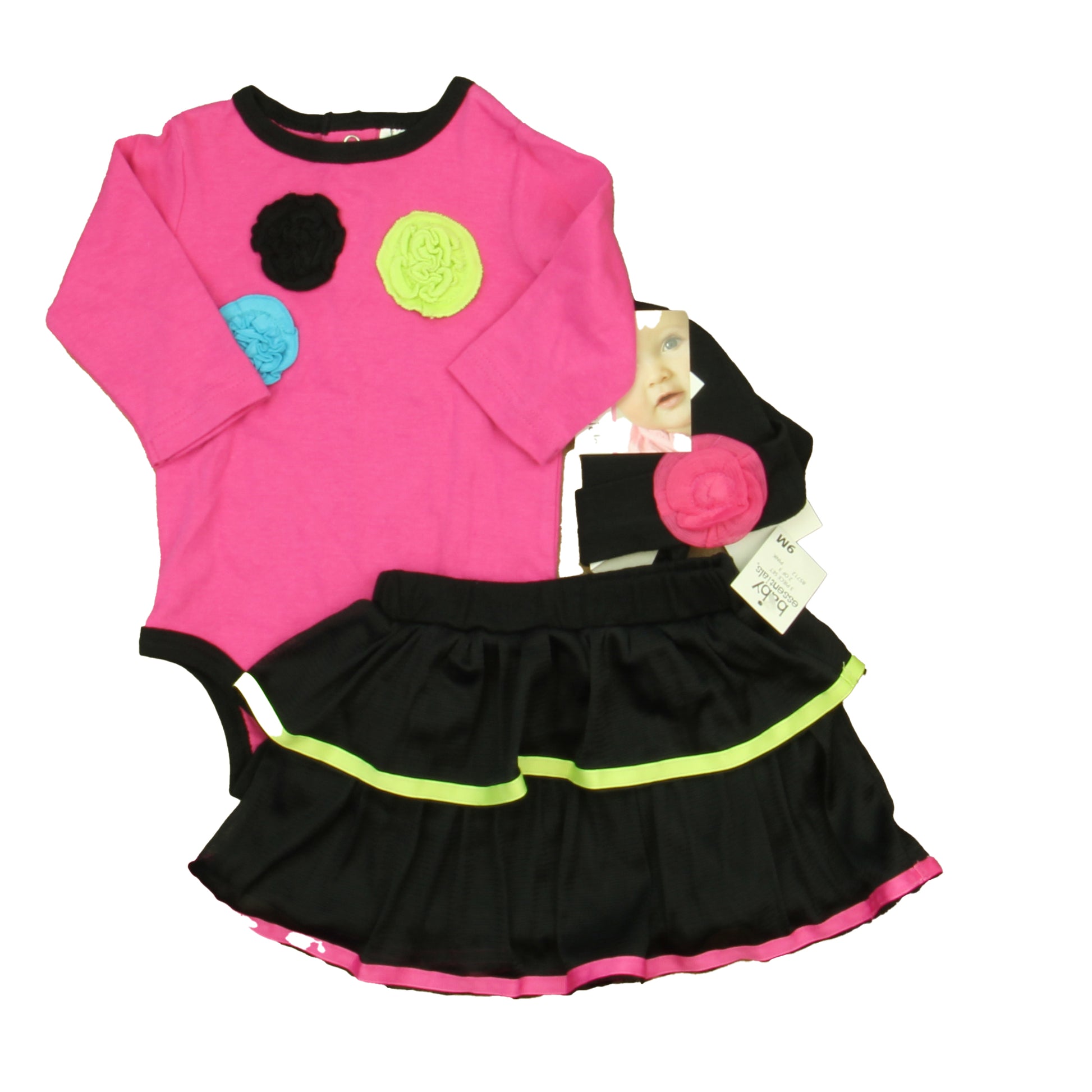 Baby Essentials Girls Pink | Black Apparel Sets Size: 6-9 Months Pink | Black