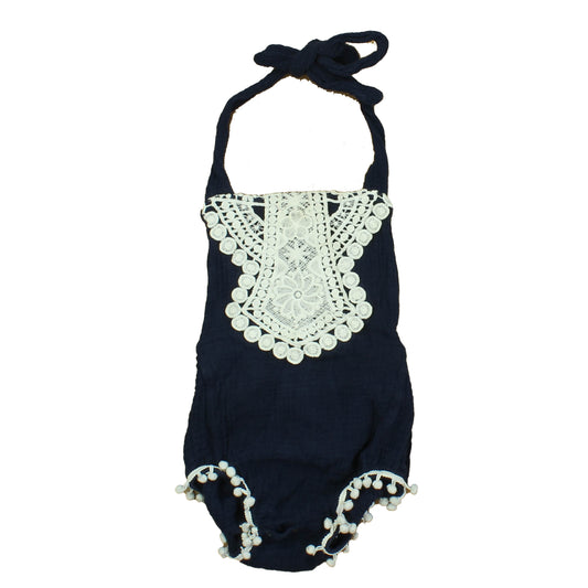 Bailey's Blossoms Girls Blue | White Romper Size: 6-12 Months Blue | White