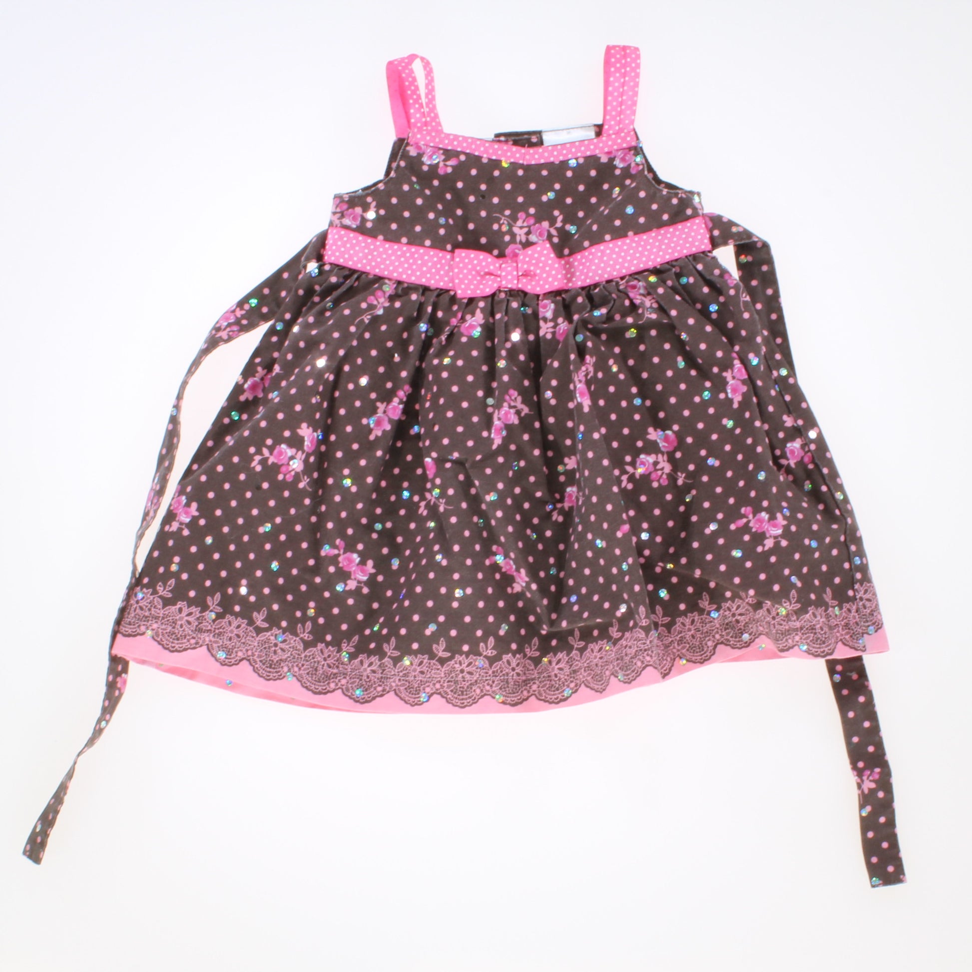 BlueBeri Boulevard Girls Brown | Pink Polka Dot Dress Size: 12 Months Brown | Pink Polka Dot
