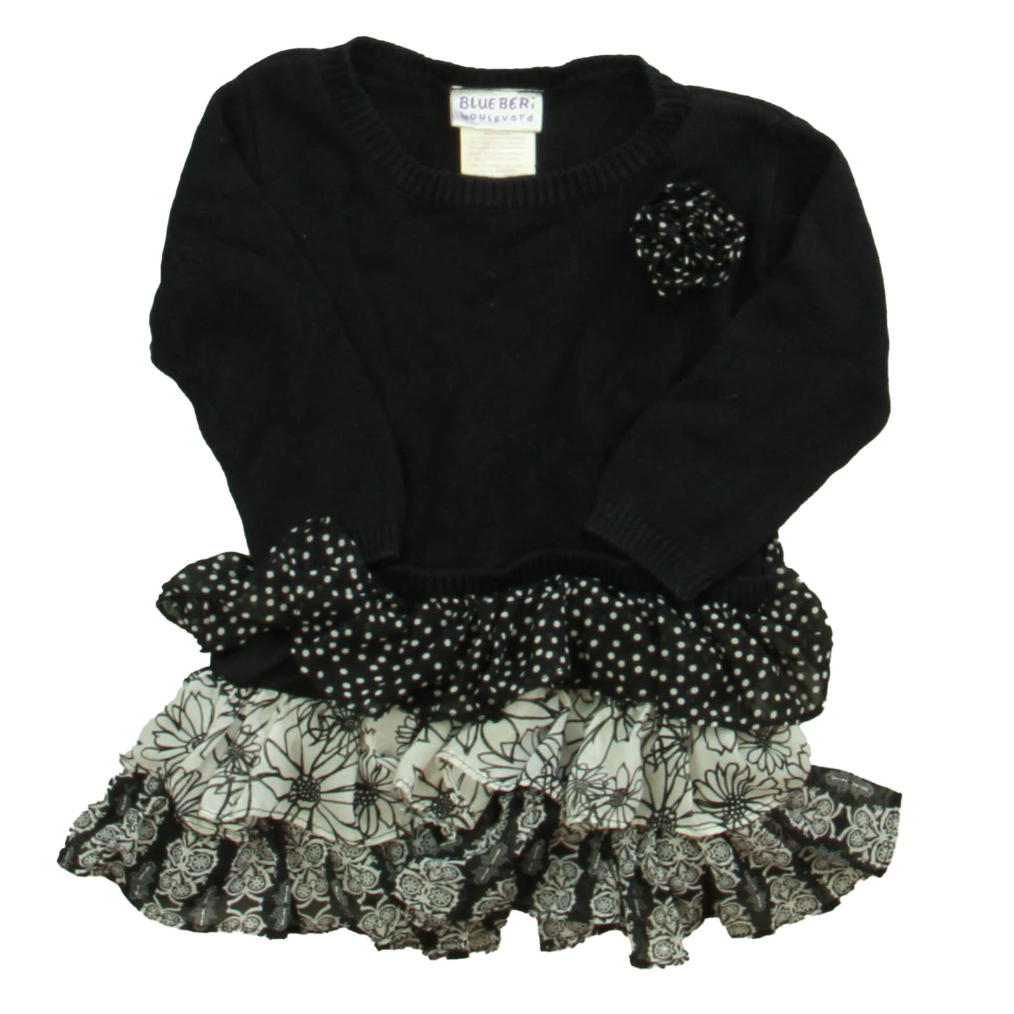 BlueBeri Boulevard Girls Black | White Sweater Dress Size: 12 Months