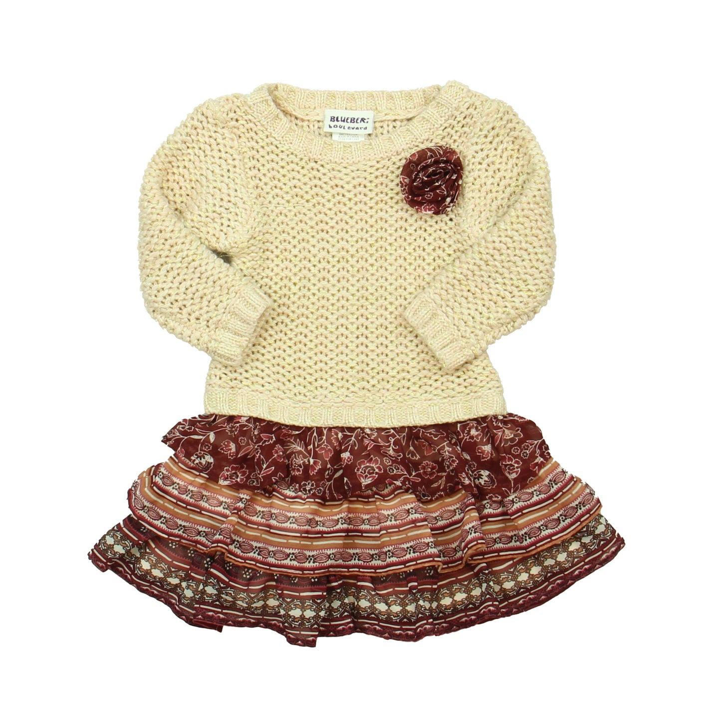BlueBeri Boulevard Boys Ivory | Pink | Gold | Maroon Sweater Dress Size: 24 Months