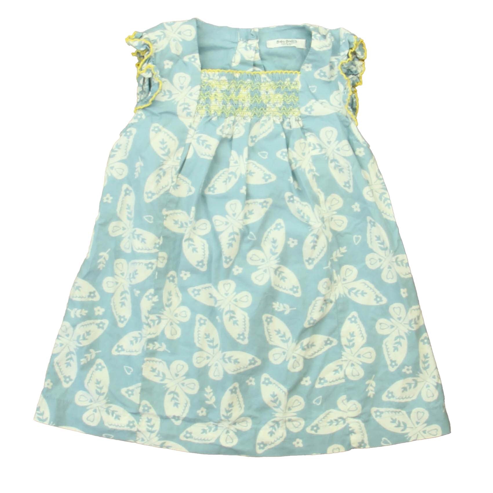 Boden Girls Blue | Ivory Butterflies Dress Size: 6-12 Months Blue | Ivory Butterflies