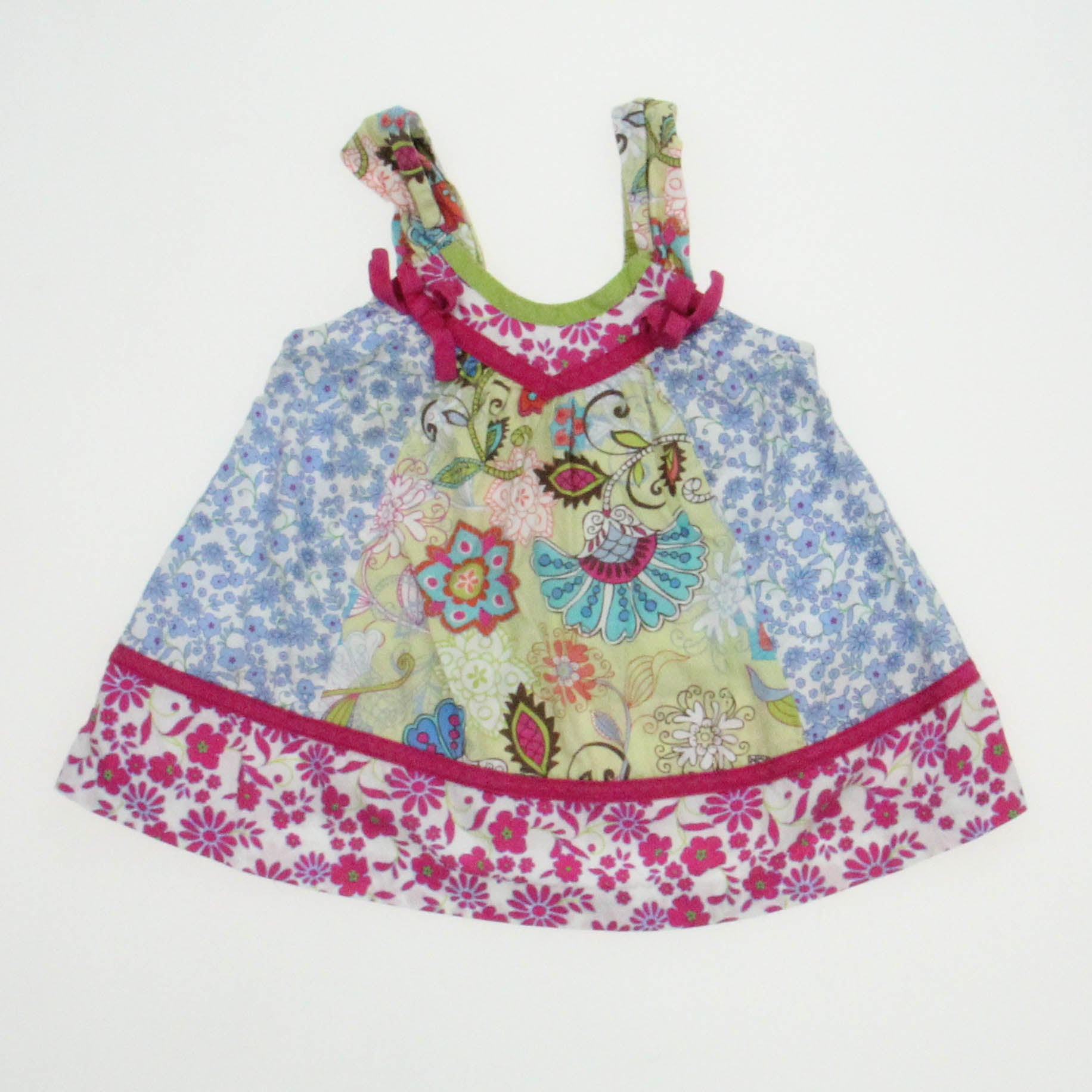 Bonnie Baby Girls Floral | Pink | Blue Dress Size: 12 Months Floral | Pink | Blue