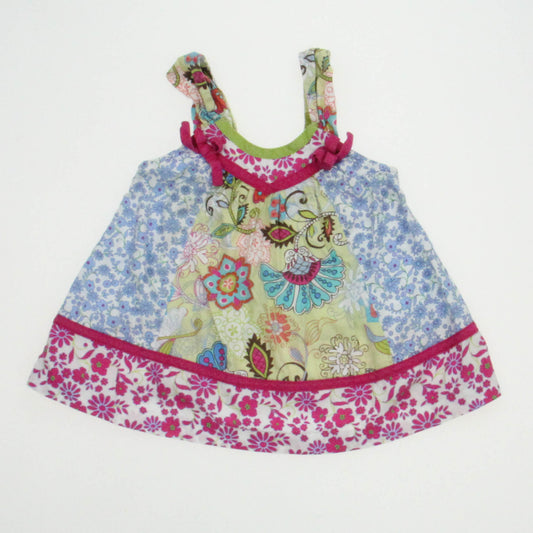 Bonnie Baby Girls Floral | Pink | Blue Dress Size: 12 Months Floral | Pink | Blue