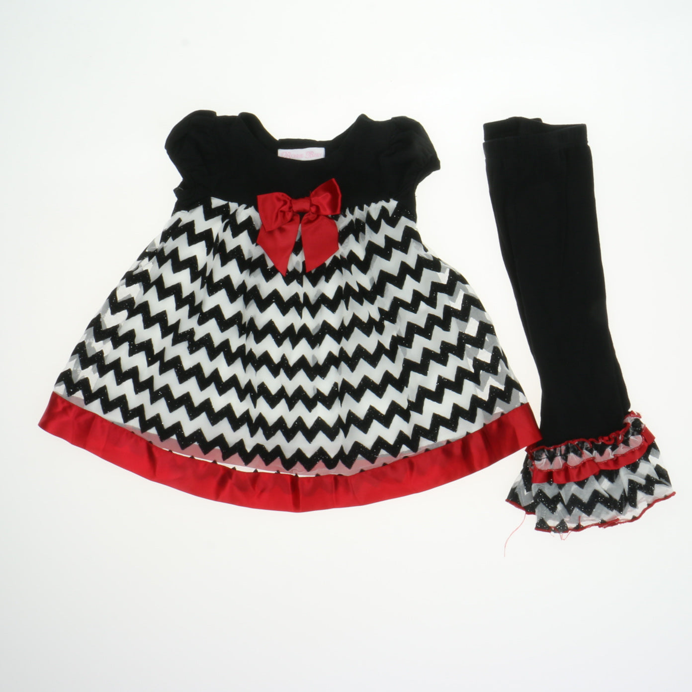 Bonnie Baby Girls Red, Black, White Chevron Special Occasion Dress Size: 12 Months Red, Black, White Chevron