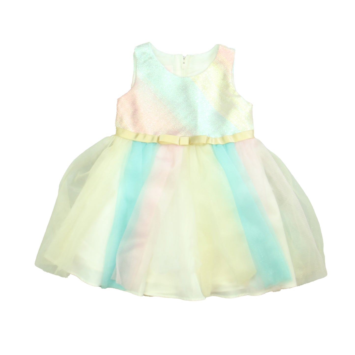 Bonnie Baby Girls Pink | Aqua | Yellow Special Occasion Dress Size: 18 Months Pink | Aqua | Yellow