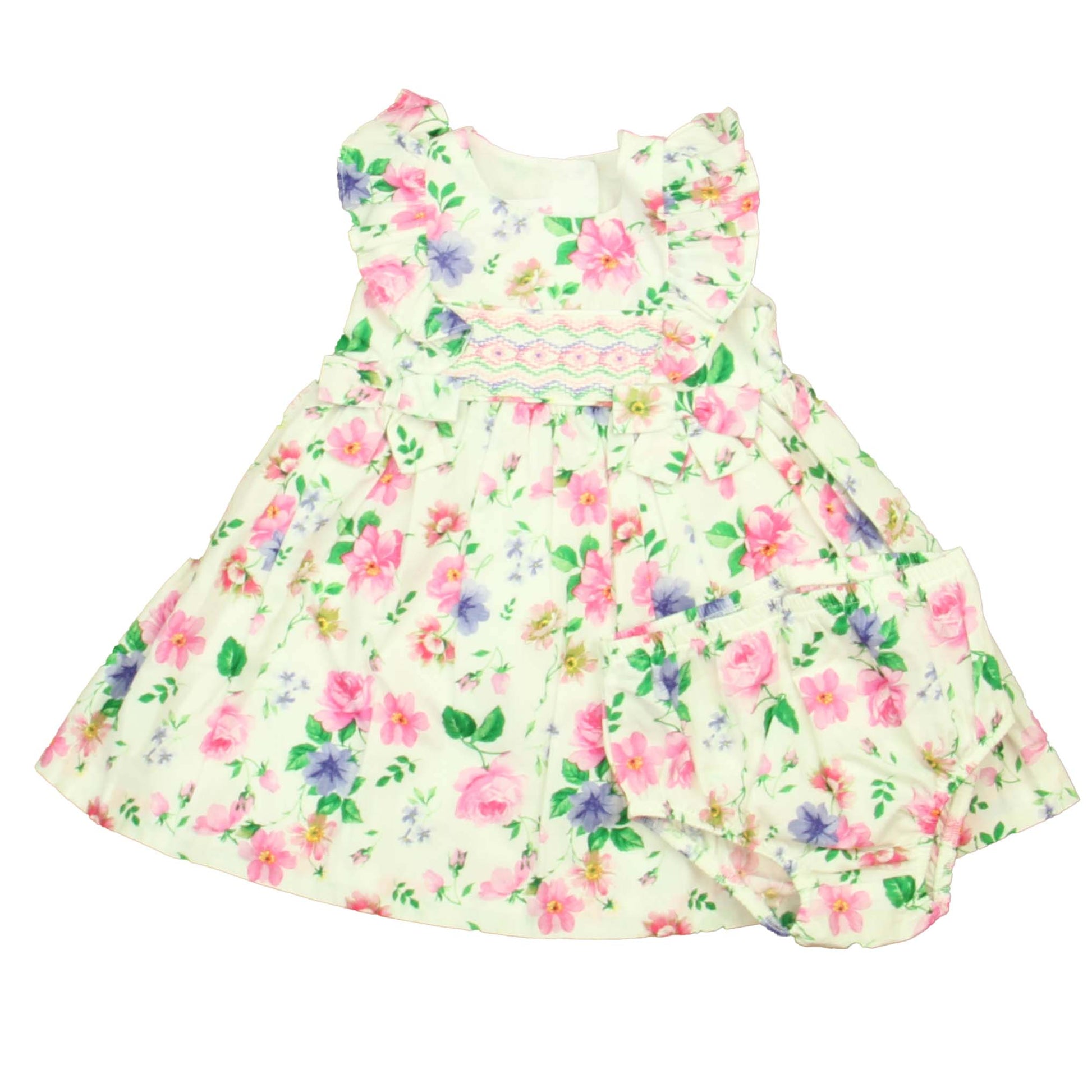 Bonnie Jean Girls White | Pink | Green Floral Dress Size: 12 Months White | Pink | Green Floral