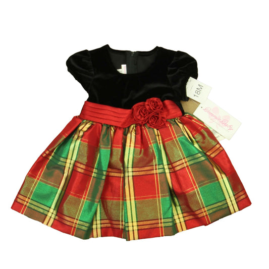 Bonnie Jean Girls Black | Red | Green Plaid Special Occasion Dress Size: 18 Months Black | Red | Green Plaid