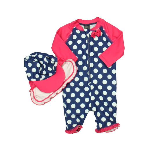 Bonverano Girls Navy | White | Pink 1-piece Swimsuit Size: 6-12 Months Navy | White | Pink