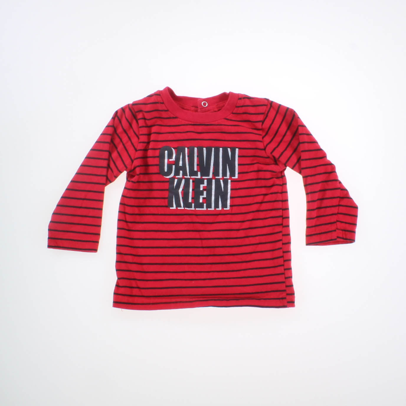Calvin Klein Boys Red | Black | Striped Long Sleeve T-Shirt Size: 12 Months Red | Black | Striped