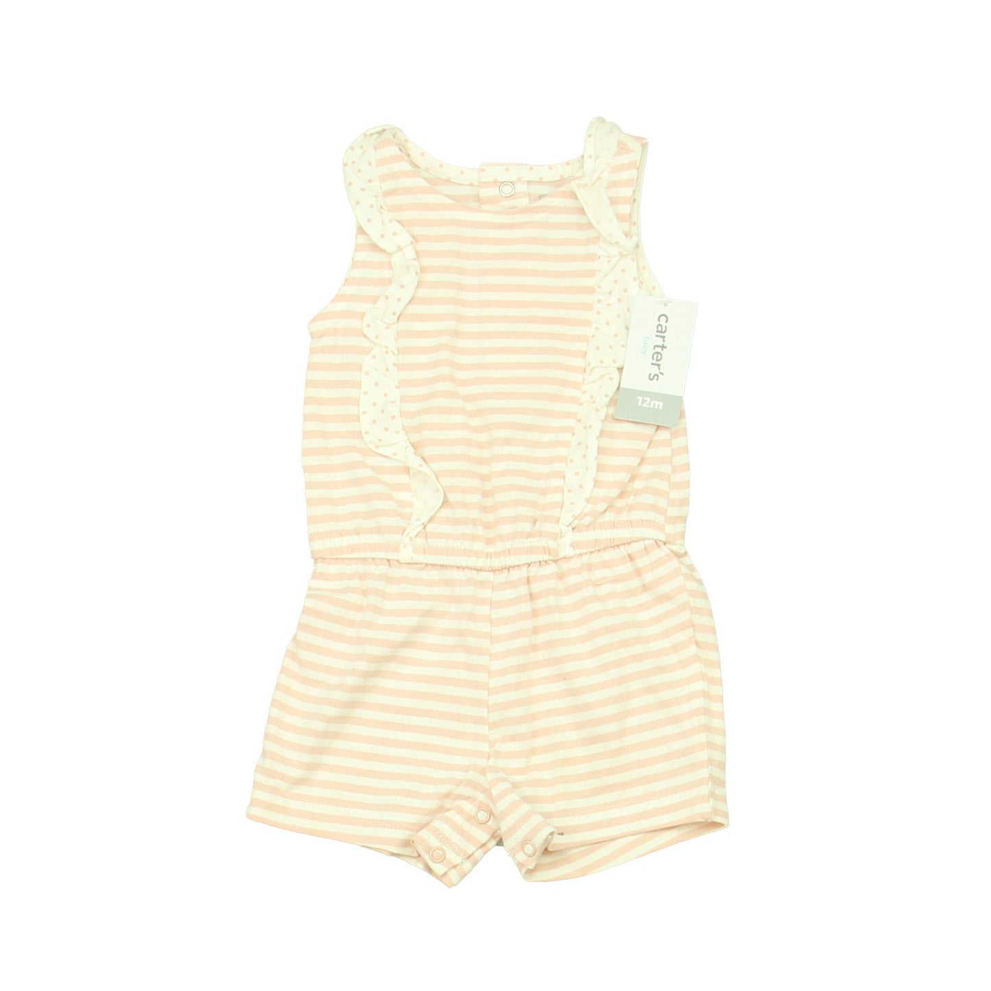 Carter's Girls Pink | White | Stripes Romper Size: 12 Months