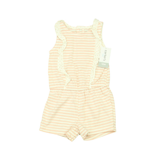 Carter's Girls Pink | White | Stripes Romper Size: 12 Months