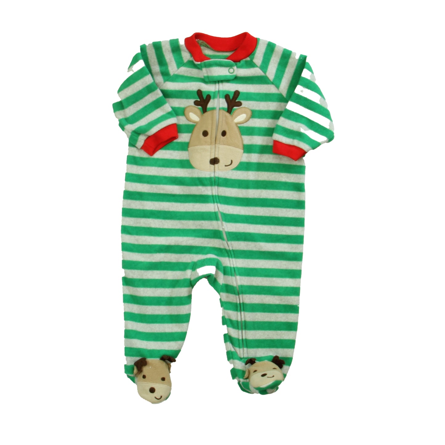 Carter's Boys Green | Gray Stripe Reinder 1-piece footed Pajamas Size: 6 Months